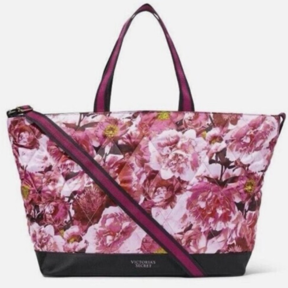 Victoria’s Secret NWT Satin Floral Quilted Weekender Tote Bag Purse Crossbody - Picture 8 of 8